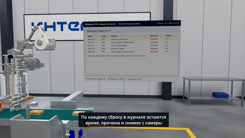 Журнал брака на экране рядом со станцией. Кадр из 3D-ролика.